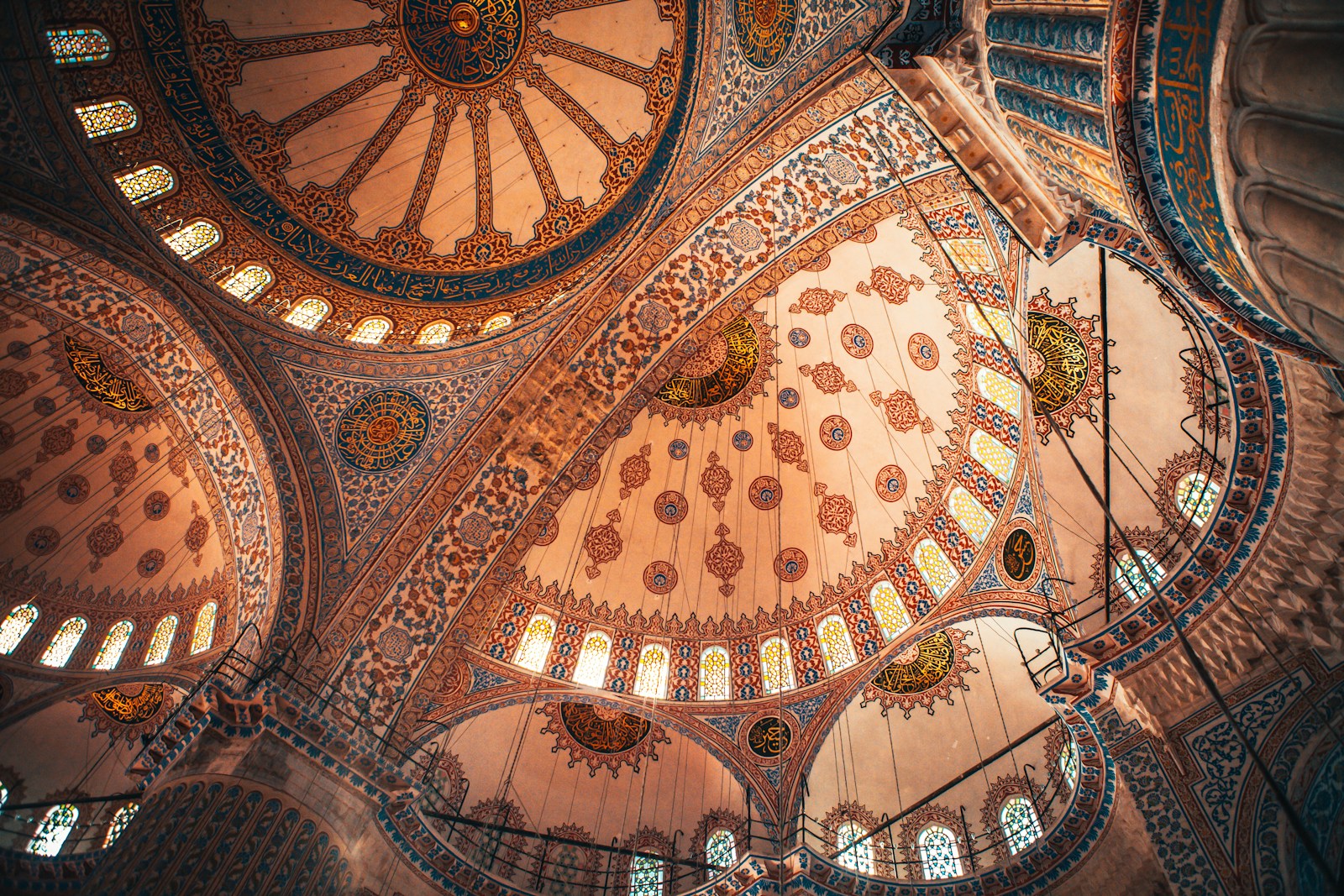 brown and blue floral ceiling